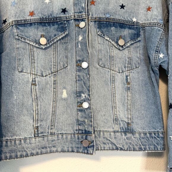 BLANK NYC Star Embroidered Born in USA Denim Jacket Size Small - Picture 3 of 10
